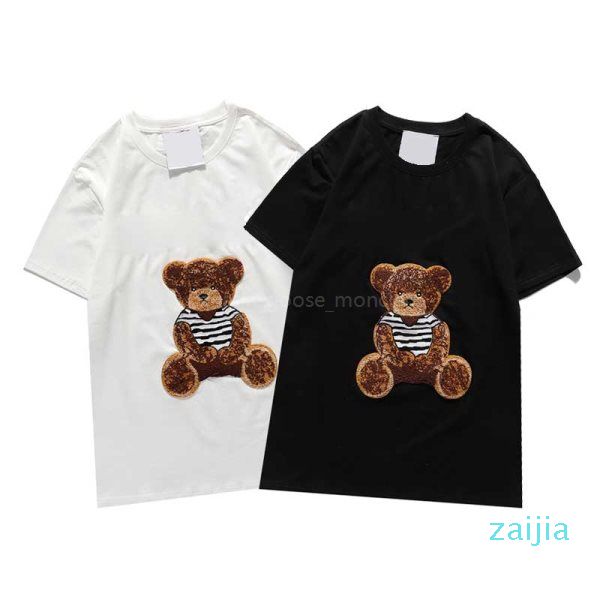 

new designers t shirts mens t shirt womens cool bear print short sleeve couples round neck tees streetwear mens t shirts, White;black