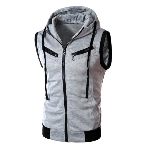 

men's vests men hooded waistcoat fashion brand male sleeveless jacket zipper pocket gilet casual cotton vest plus size xxxl red, Black;white