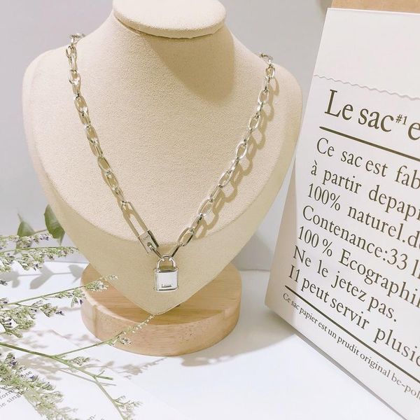 

chokers creativity personality jewelry titanium stainless steel necklace for women lock shape pendants choker collares gift, Golden;silver