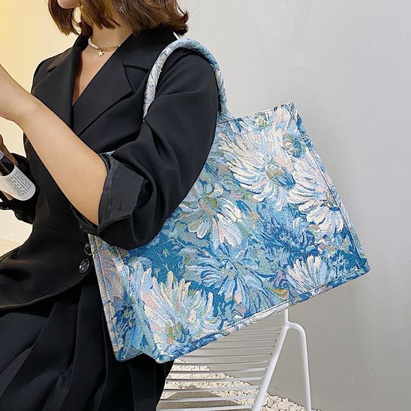 

factory direct sale 75% off korean women's oil painting graffiti simple one shoulder 2021 new ins large capacity canvas bags