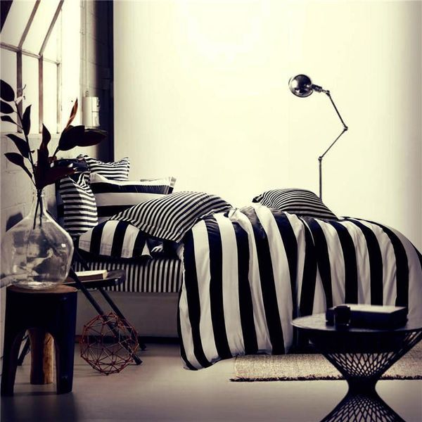 

bedding sets black and white checked pure cotton four piece set all nordic temperament stripe quilt cover sheet fitted