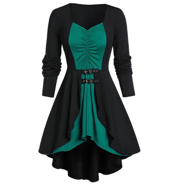 

casual dresses vintage dress women irregular rufflesparty colour block patchwork long sleeve belted autumn winter, Black;gray