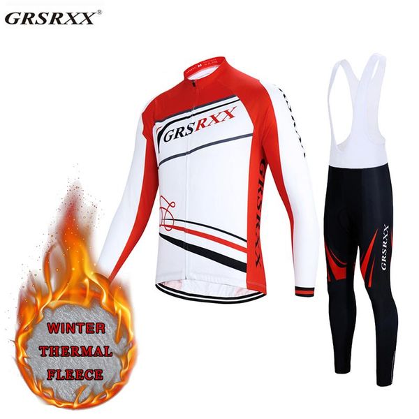 

racing sets grsrxx cycling set 2021 winter pro fleece thermal jersey long suit mtb sportswear mountain bike clothing, Black;blue
