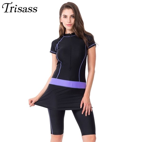 Trisass двух частей юбка купальник для женщин спортивный спортивный костюм для серфинга Tankini длинные брюки купальный костюм с купальником на молнии 210702