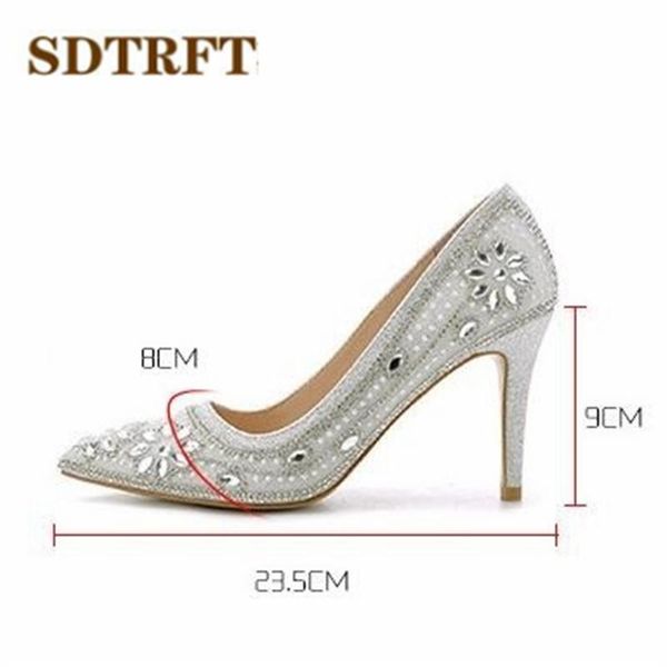 

dress shoes sdtrft luxurious sliver women crossdresser pearl diamond pumps 9cm thin heel ladies wedding stiletto zapatos de mujer, Black