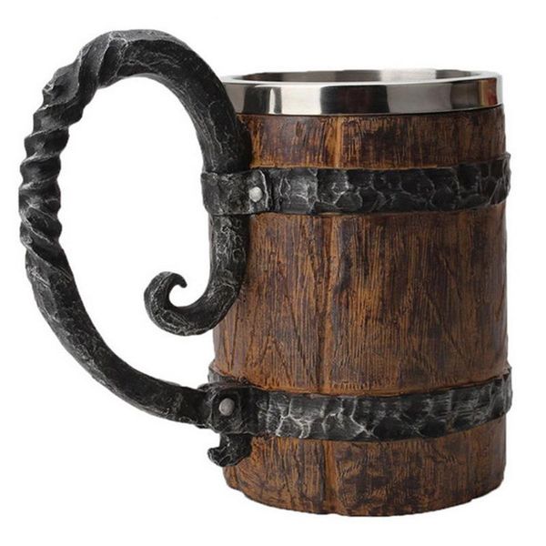 

mugs retro simulation wooden barrel double layer stainless steel beer cup coffee mug
