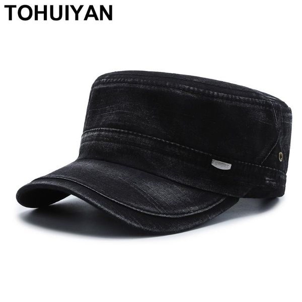 

wide brim hats level washed cotton military for men retro gorra army cap outdoor sunscreen flat hat male bone adjustable cadet, Blue;gray