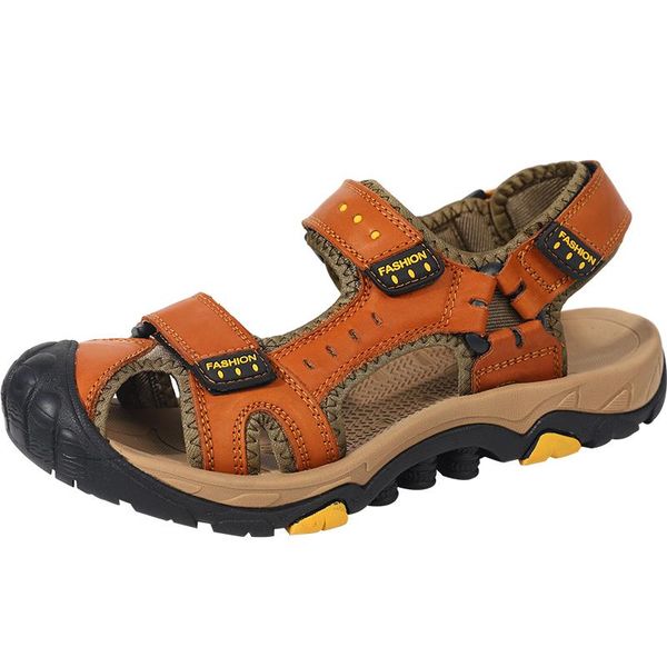 

sandals genuine leather men summer shoes beach men's casual slippers, Black
