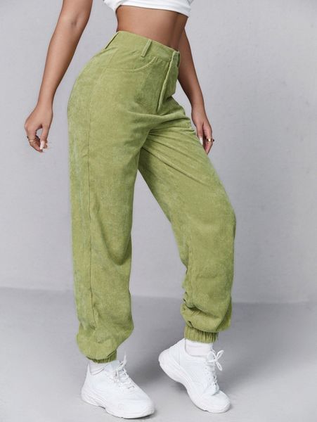 

sxy high waist solid corduroy joggers s7v0#, Black;white