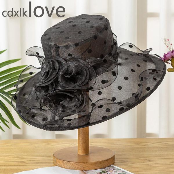 

summer sunshade hat for women sunblock small fragrance polka dot flower foldable breathable beach with large eaves wide brim hats, Blue;gray