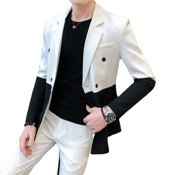 

men's suits & blazers spring casual color matching handsome double-breasted korean style self-cultivation simple outfit clothing, White;black