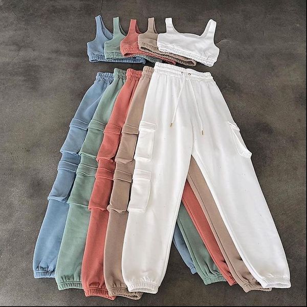

tracksuit 2 piece set layers womens tracksuits stretch crop drawstring pocket sweatpants cargo pants fall two, Gray