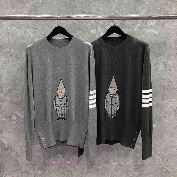 

tees fashion tb thom brand sweaters men slim pullovers clothing striped dwarf pattern wool cotton spring autumn casual coat, White