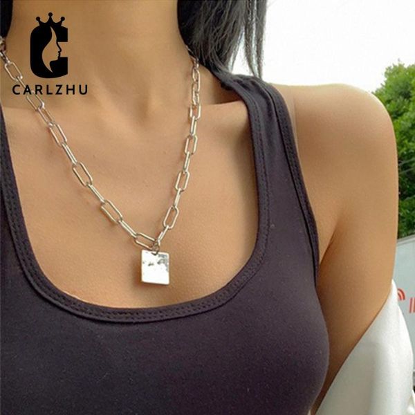 

pendant necklaces silver color square geometric necklace for women hip hop rock thick chain friendship gift charm jewelry