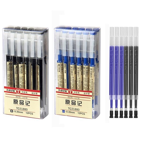 

11pcs/lot 0.35mm ultra fine finance gel pen black/blue/red ink refills rods gelpen for school office exam supplies stationery pens