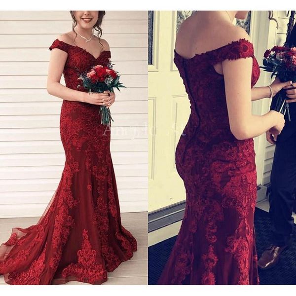 

party dresses burgundy mermaid evening long 2021 vestidos de fiesta noche lace prom gowns off the shoulder special occasion dress, White;black