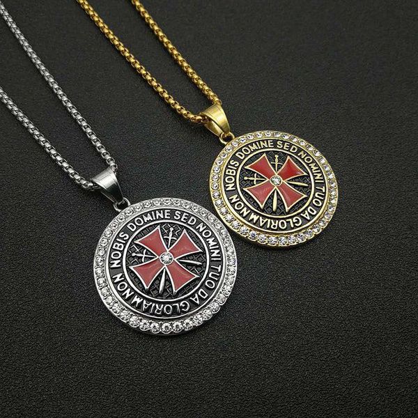 

chains fashion men's european and american necklace gold inlaid diamond cross sword shield pendant hip hop trend, Silver