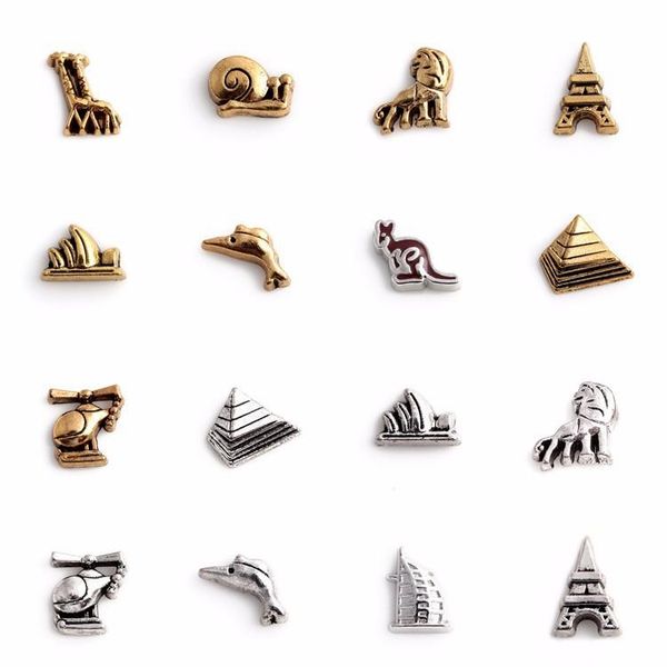 

charms mix animal giraffe snail dolphin lion floating handmade airplane eiffel tower pendant for locket necklaces jewelry, Bronze;silver