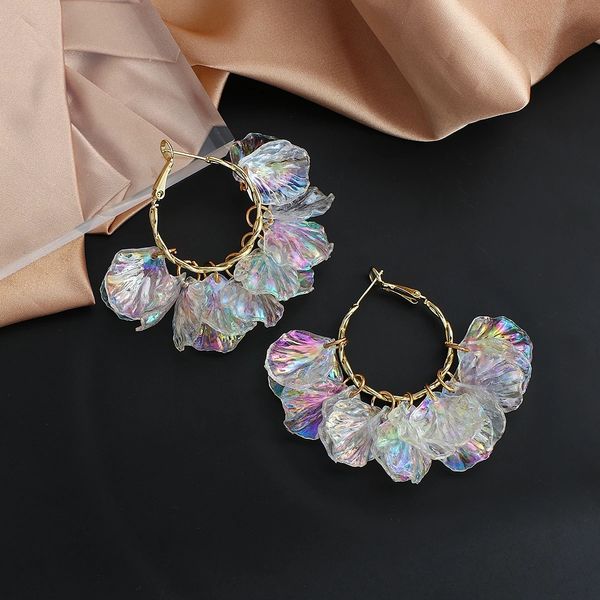 

2021 new design transparent colorful shell shape acrylic round hoop earrings for women ab clear geometric pendant earring, Silver