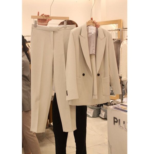 

pant korean 2021 spring formal two-piece suit trend blazer jacket and pants define thin female outfits zh204 uxjx, White