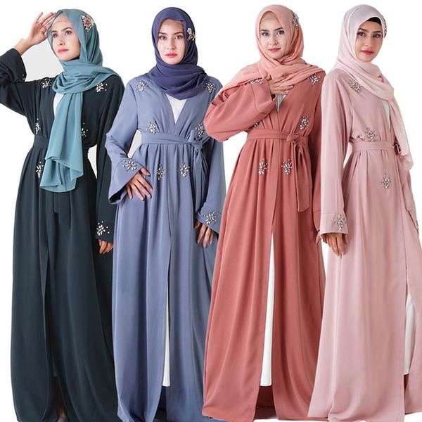 

ethnic clothing satin diamond muslim open cardigan kimono robe dubai hijab dresses kaftan turkey abaya women caftan oman islamic prayer clot, Red