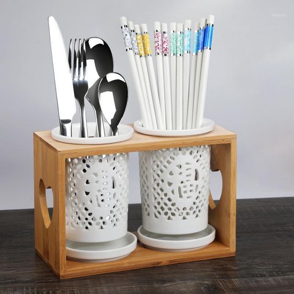 

storage bottles & jars nordic ceramic chopsticks rack spoon tube multifunctional kitchen utensils drain knife fork container