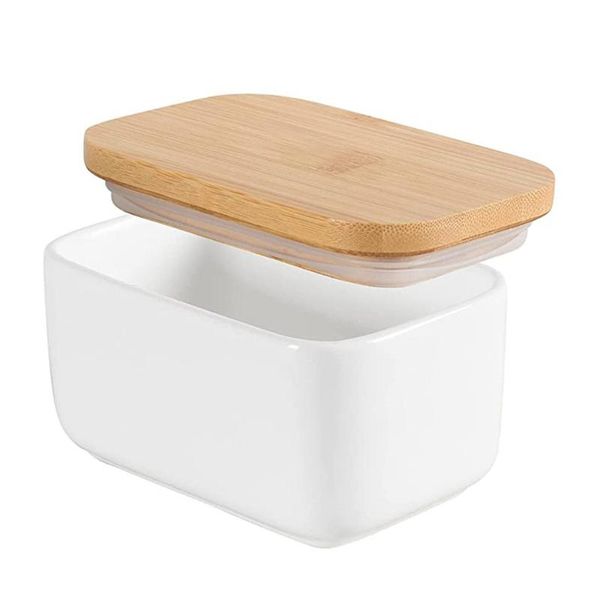 

storage bottles & jars square ceramic airtight jar butter box simple high-end white cloud with bamboo cover silicone ring