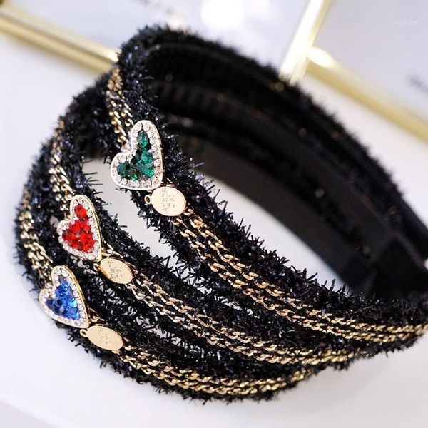 

korea handmade rhinestone chic hairbands women heart-shaped non-slip headwear with teeth all match hair accessories headband1