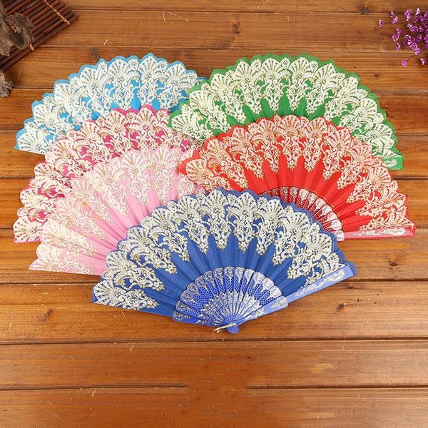

chinese style spanish fan color pole bronzing powder silk cloth dance wedding ladies folding other home decor