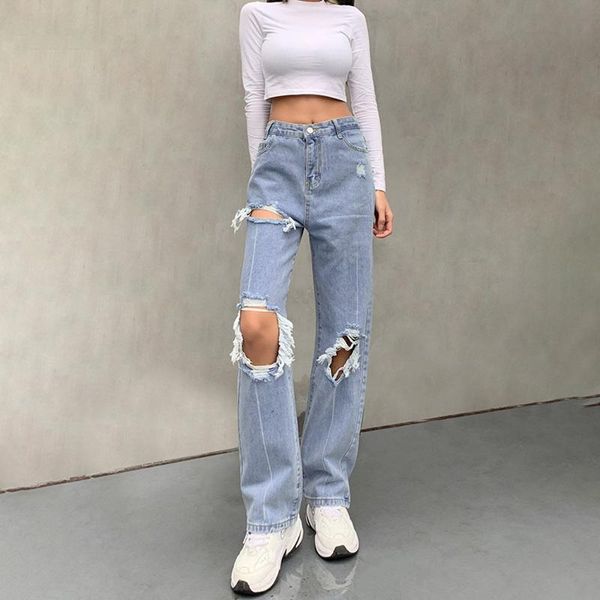 

women's jeans fashion autumn y2k high streetwear waist pants baggy denim trousers mom boyfriend wide leg distressed, Blue