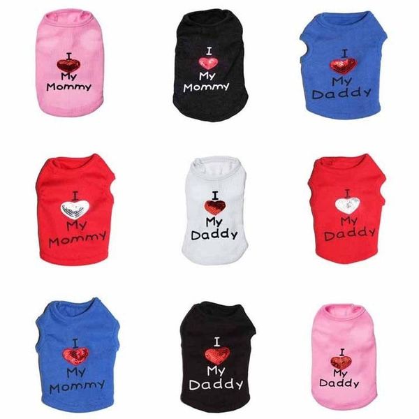 

dog apparel mom dad t-shirt soft puppy dogs clothes cute pet cartoon clothing summer shirt casual vests for small supplies