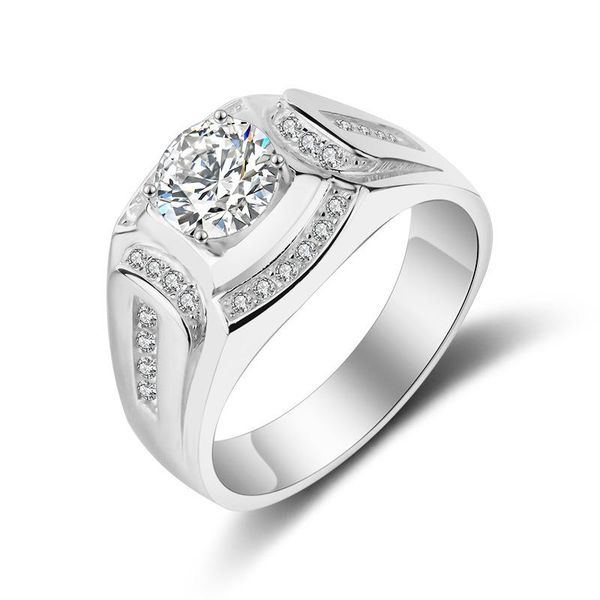 

cluster rings 18k white gold 80 points simulation diamond ring for men yellow zircon gemstone male wedding fine jewelry gifts, Golden;silver