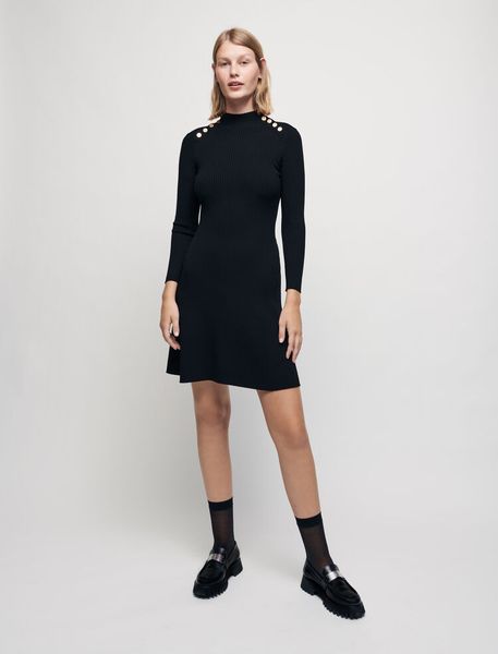 

2021 autumn fall long sleeves high neck black dress solid color knitted buttons knee-length women fashion dresses g121057, Black;gray