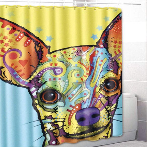 

cartoon pet dog chihuahua shower curtains with hooks home decor waterproof bath curtain 3d white shower curtain bathroom