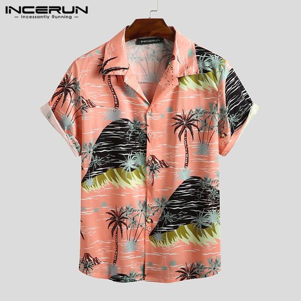 

men's casual shirts 2021 men printed hawaiian shirt summer holiday short sleeve streetwear blouse breathable loose mens beach incerun, White;black