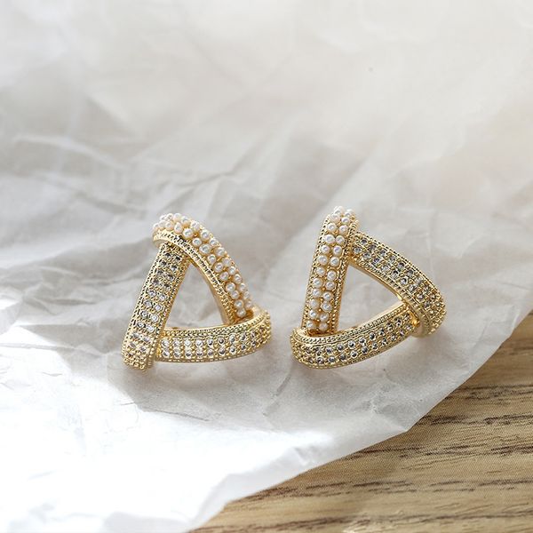 

special offer 70% off luxury jewelry fashion inlaid with triangle zircon 925 silver needle french simple personality pearl earrings cool sty, Golden;silver