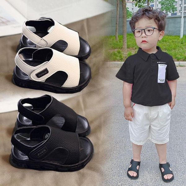 

sandals children's boys 2021 korean summer boys' middle and small soft sole baby anti slip open toe beach shoes, Black;red