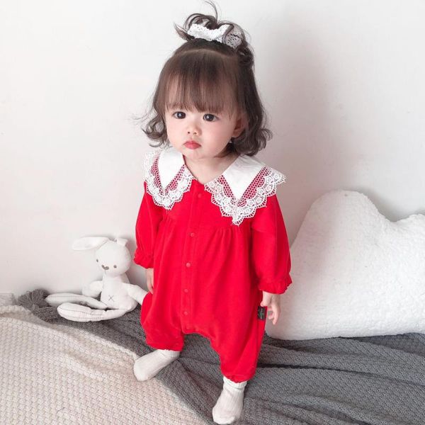 

autumn kids baby girl romper lace collar long sleeve cotton romper baby girl jumpsuit outfits cute infant sets, White