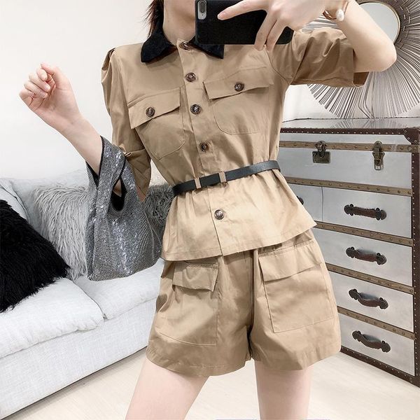 

women's jumpsuits & rompers 2021 fashion retro jumpsuit women single-breasted wide-leg shorts, Black;white