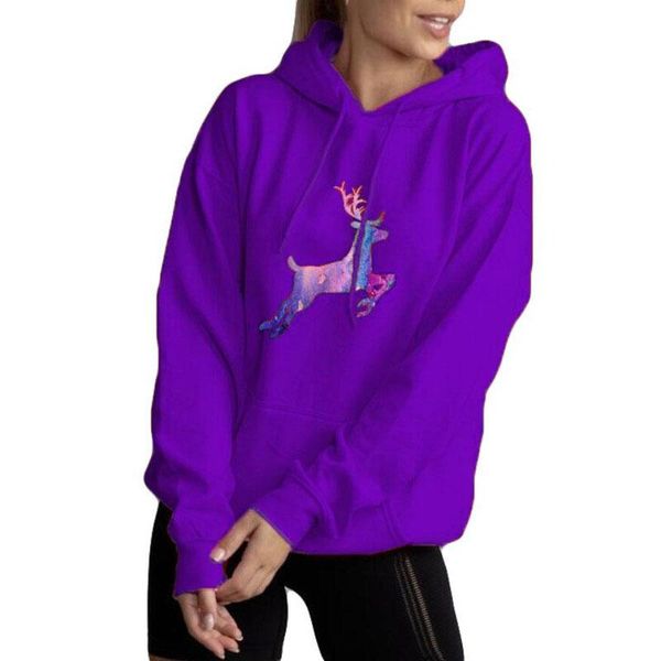 

women's hoodies & sweatshirts autumn splice elk print long-sleeve hooded women sweatshirt fashion casual loose with pocket straight typ, Black