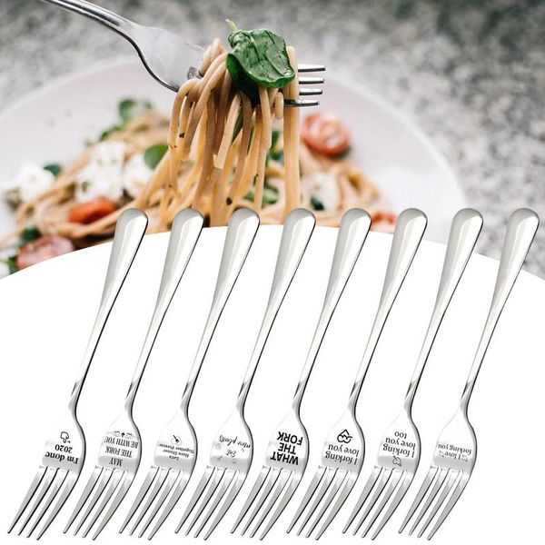 

pcs 304 stainless steel dinner fork shovel shape long handle creative gift engraved letter dessert fruit tableware forks