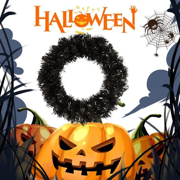 

12-16 inch christmas halloween black tinsel artificial flower wreath for home garden wall decor front door window hanging decorative flowers