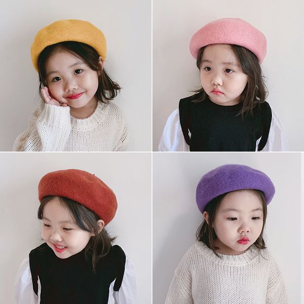 Inverno 2-6 anni ragazze calde berretti di lana per bambini tinta unita berretti carini cappelli per bambini 210508