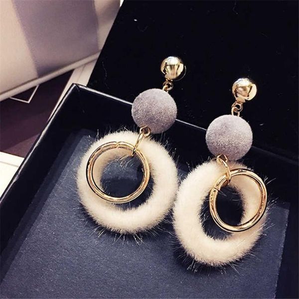 

fashion alloy hairball circle earrings winter women jewelry drop earring design geometric birthday gift dangle & chandelier, Silver