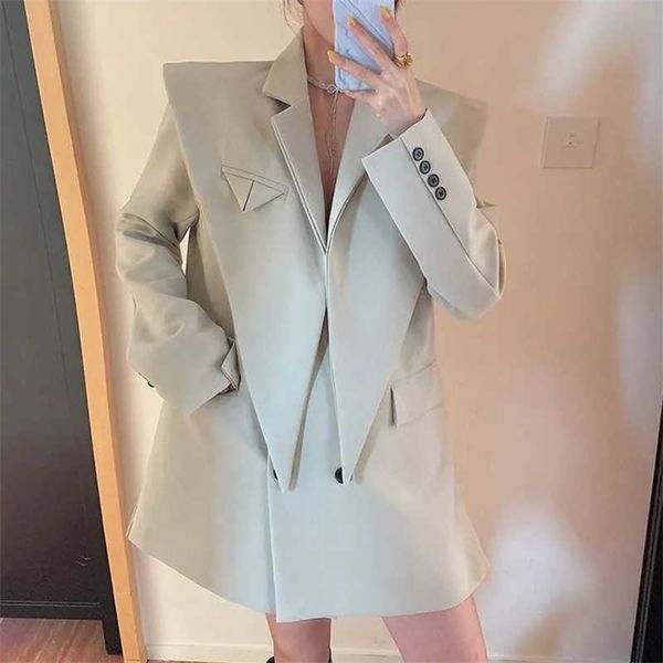 

[ewq] blazer women autumn long sleeves patchwork irregular suits coat female office ladies clothing korean chic 5e1454 211006, White;black