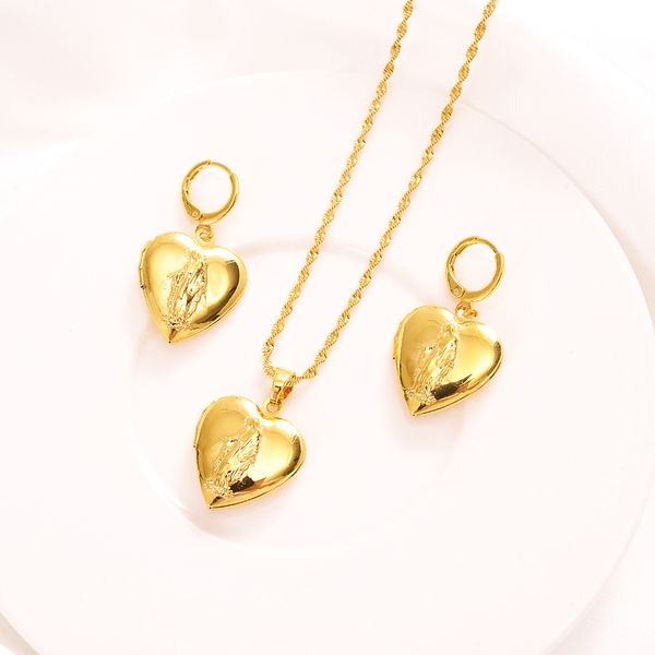 

pendant chain earring solid fine 9k yellow gold necklace heart prayer mary fashion women's, Silver