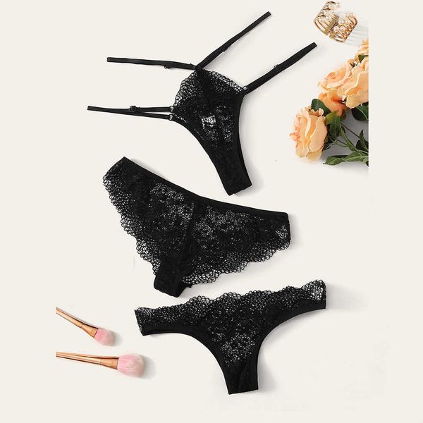 

women's panties 3pc women lace flowers hollow underwear g-string lingerie thongs erotic, Black;white