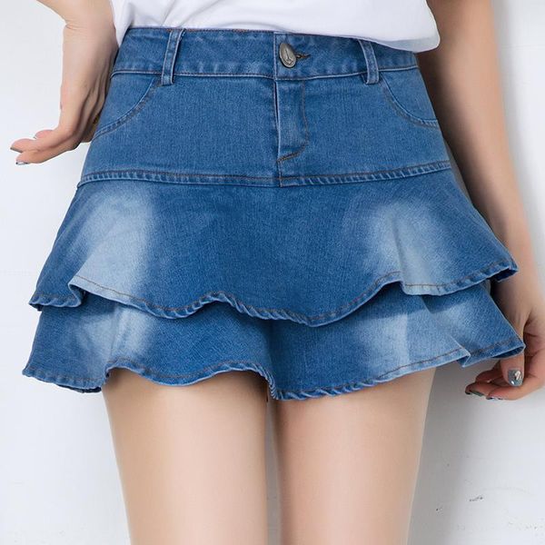 

skirts spring summer fresh sweet mini denim women korean culottes fishtail ruffle slim vintage distressed skirt female casual, Black