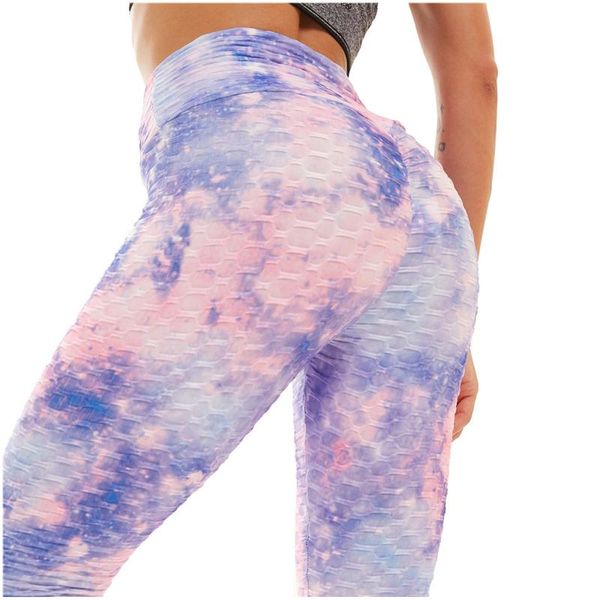

women's tie-dye high waist stretch strethcy fitness leggings pants patchwork slim gym trousers, Black