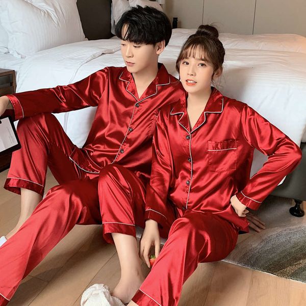 

silk effects color nightwear satin pajamas pair set long button-down pak women men loungewear plus size pj, Black;brown